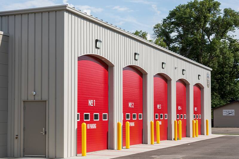 Building that has firefighter truck garage