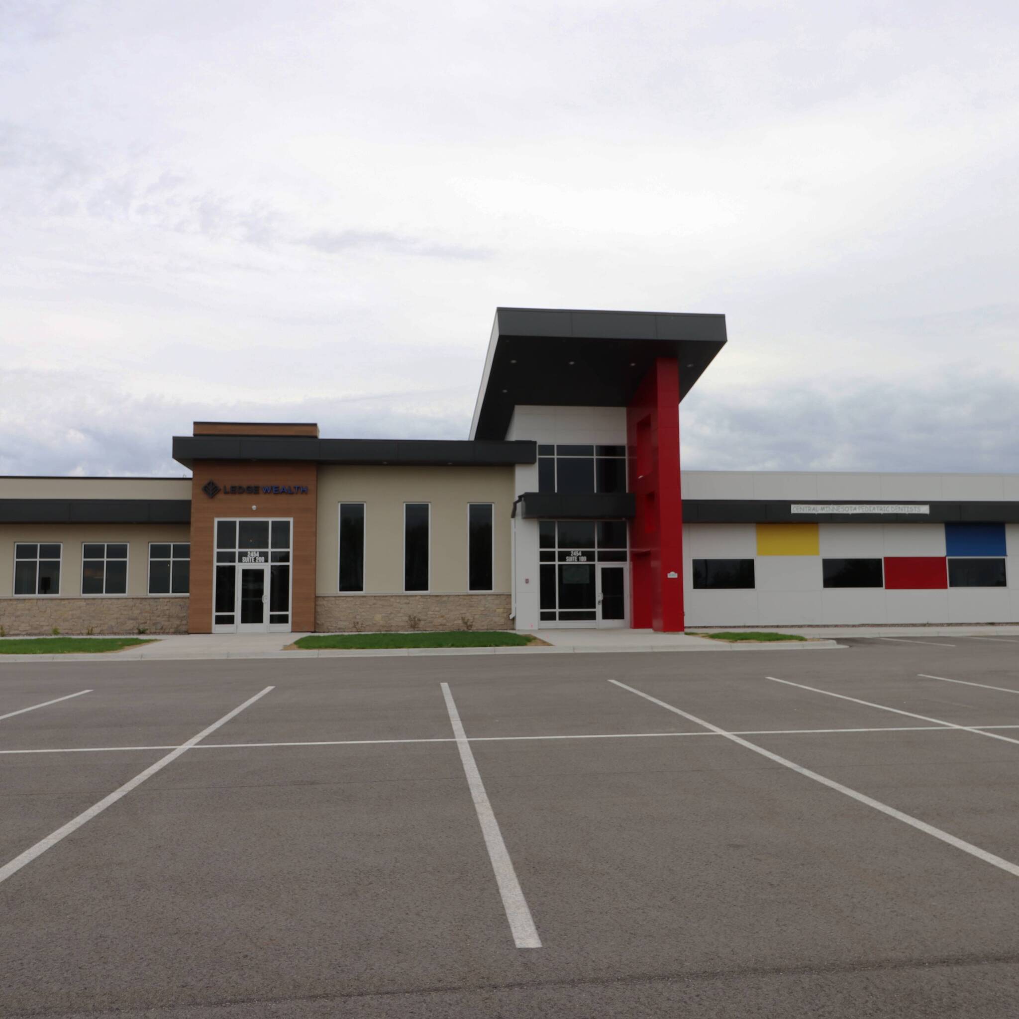 Modern and colorful pediatric dentistry clinic building exterior
