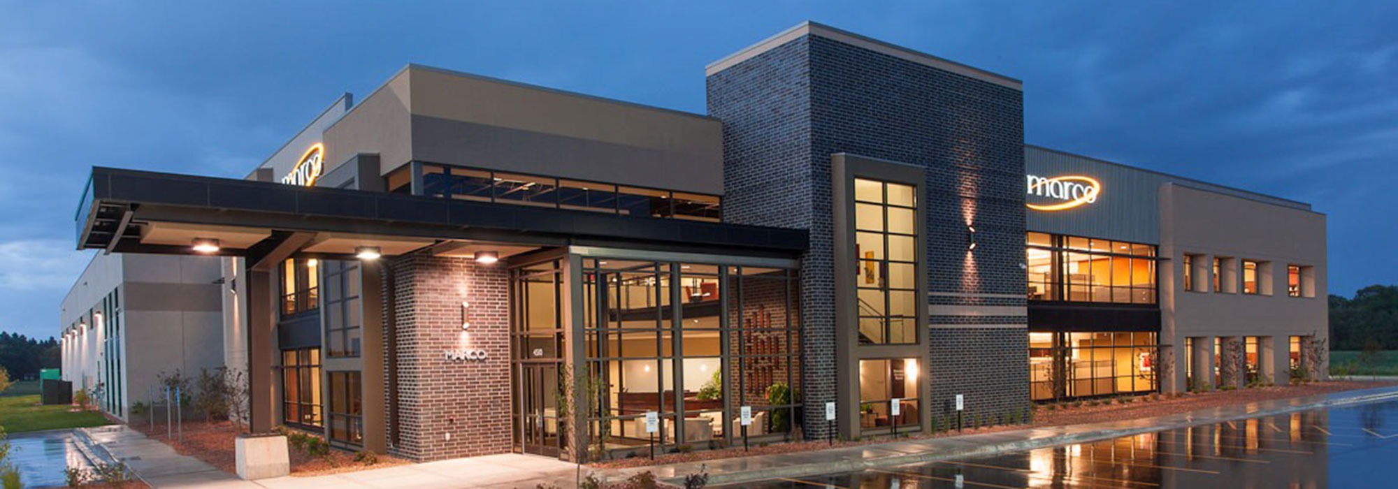 Office building exterior at night